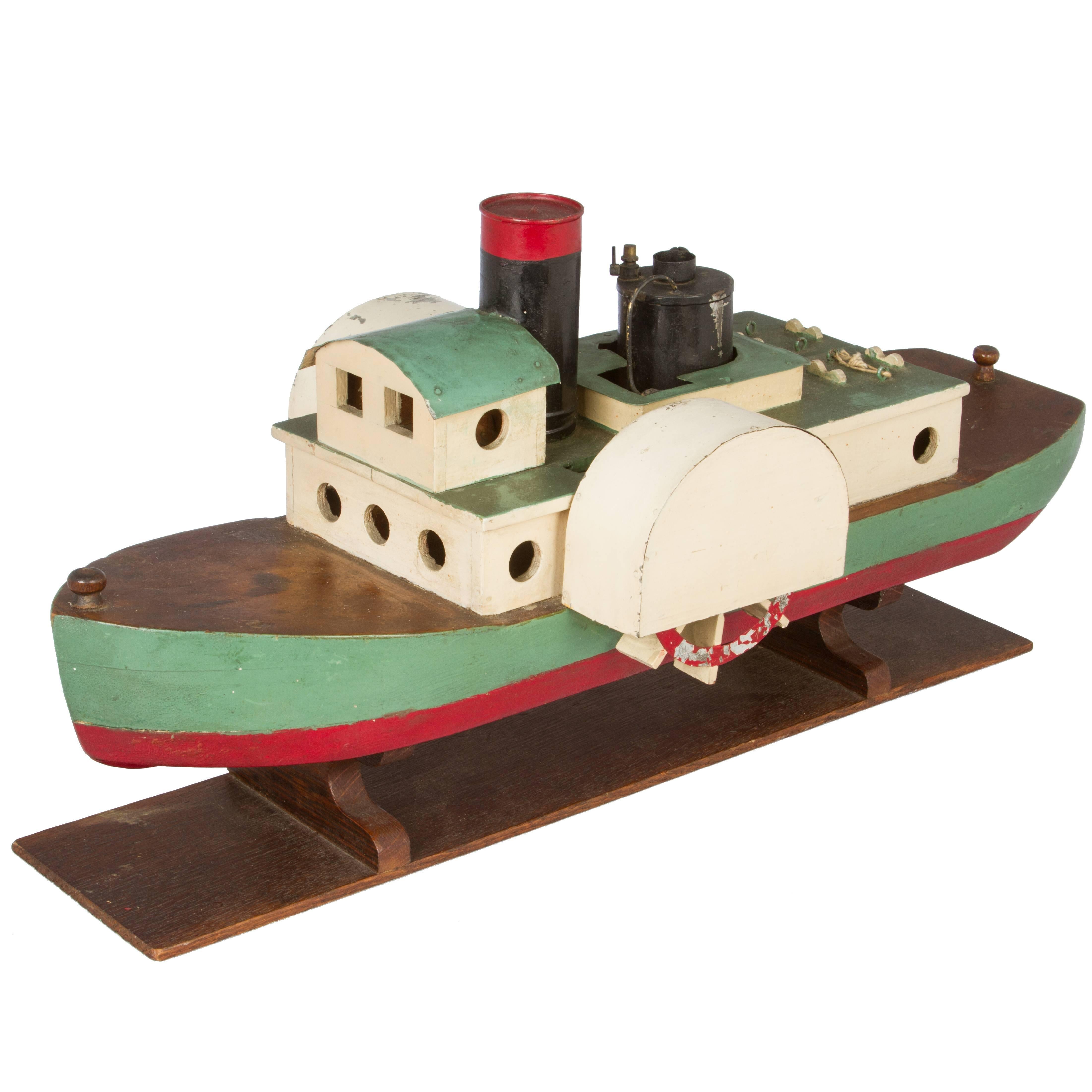 Folk Art Steam Paddle Boat on Stand