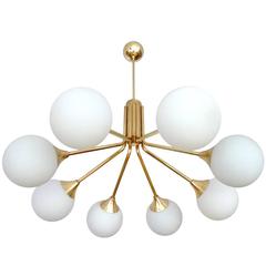 Large Stilnovo Style Glass Globes Chandelier, 1960s Modernist Design Pendant 2