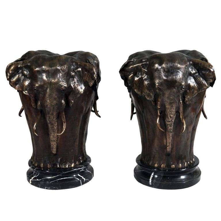 Stunning Pair of Big Bronze Elephant Vases after PierreJules Mene at