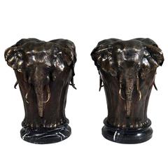 Stunning Pair of Big Bronze Elephant Vases after Pierre-Jules Mene