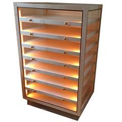Modern Sycamore Collector's Cabinet and Plan Chest