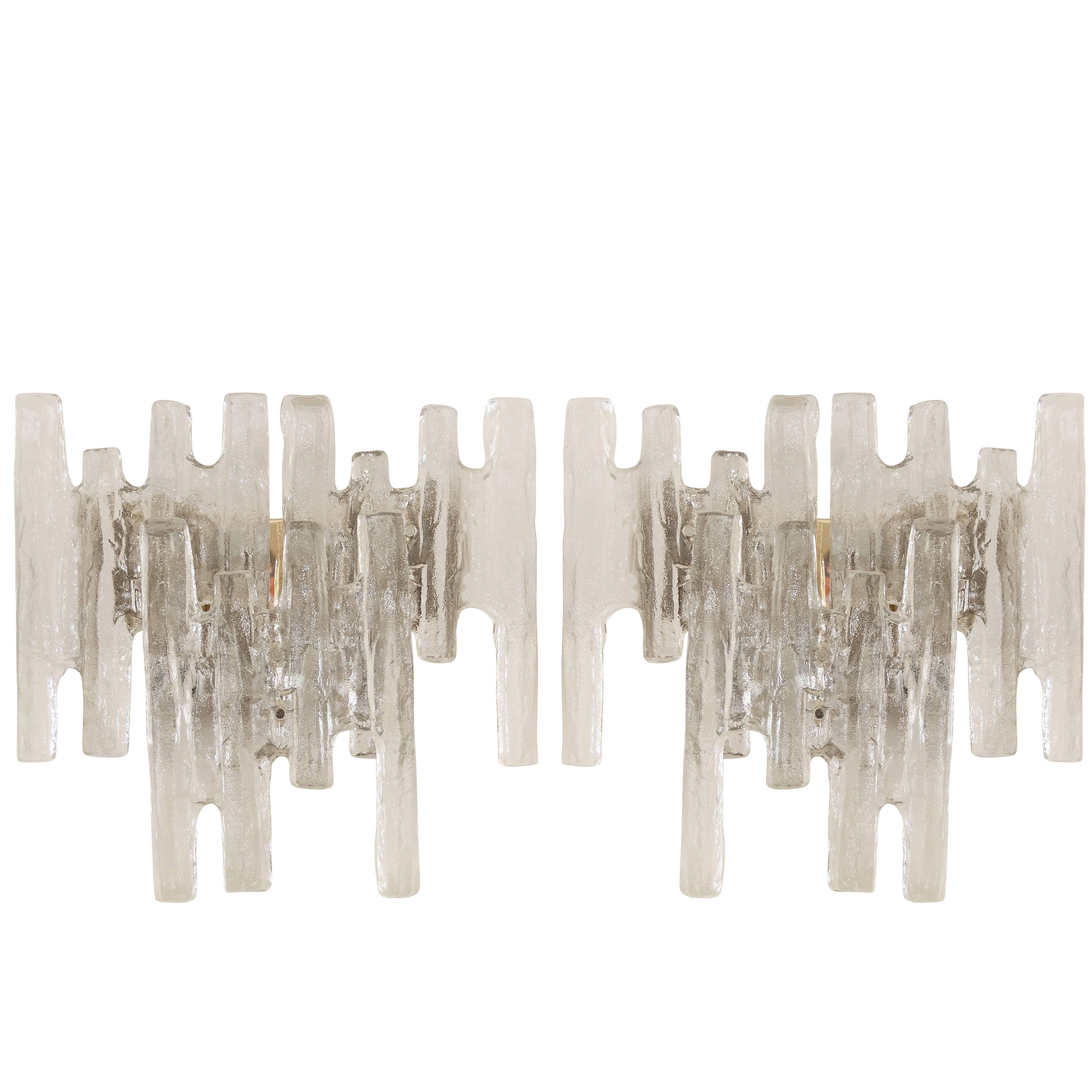 Pair of Grand Scale Kalmar Ice Glass Vanity Sconces For Sale