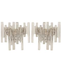 Pair of Grand Scale Kalmar Ice Glass Vanity Sconces