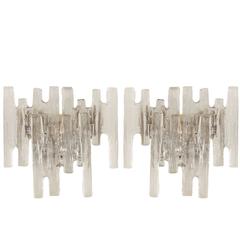 Pair of Grand Scale Kalmar Ice Glass Vanity Sconces