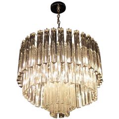 1960s Mid-Century Modern Nickeled Venini Four-Tier Crystal Chandelier