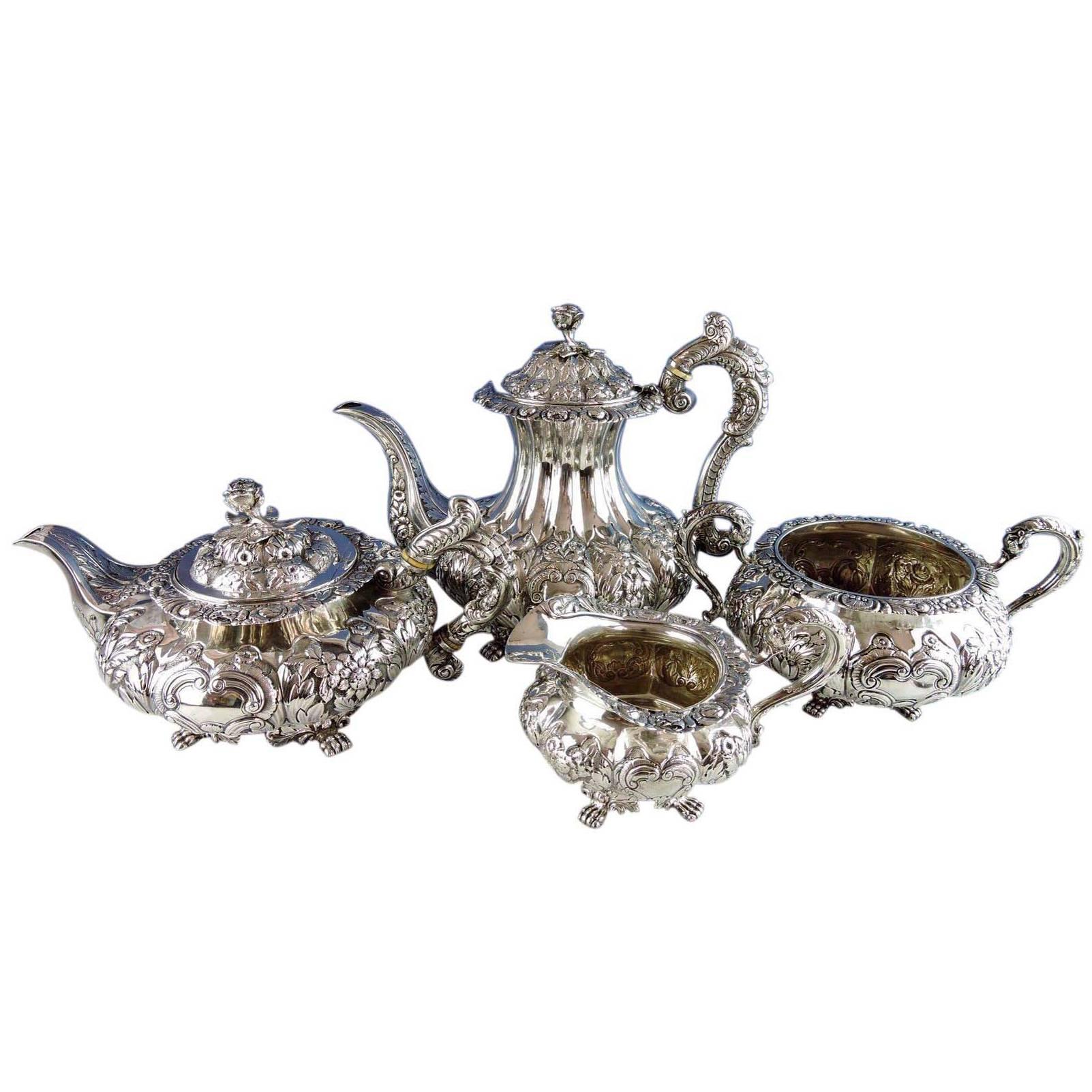 Four-Piece Irish Sterling Tea Service, Charles Marsh, Dublin, Dated 1834 For Sale