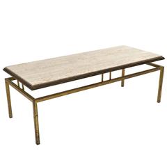 Roger Thibier Gilt Iron Coffee Table with Travertine Top, France, circa 1960 Roger Thibier Gilt Iron Coffee Table with Travertine Top, France, circa 1960