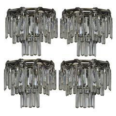 Four French Silver and Glass Wall Sconces
