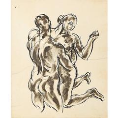 "Triton and Nymph, " Art Deco Drawing by Lincoln Kirstein Associate, 1928