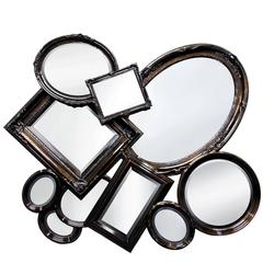 Multi Frames Mirror Overlapped Mirror in Mahogany Wood and Copper Leaf 12