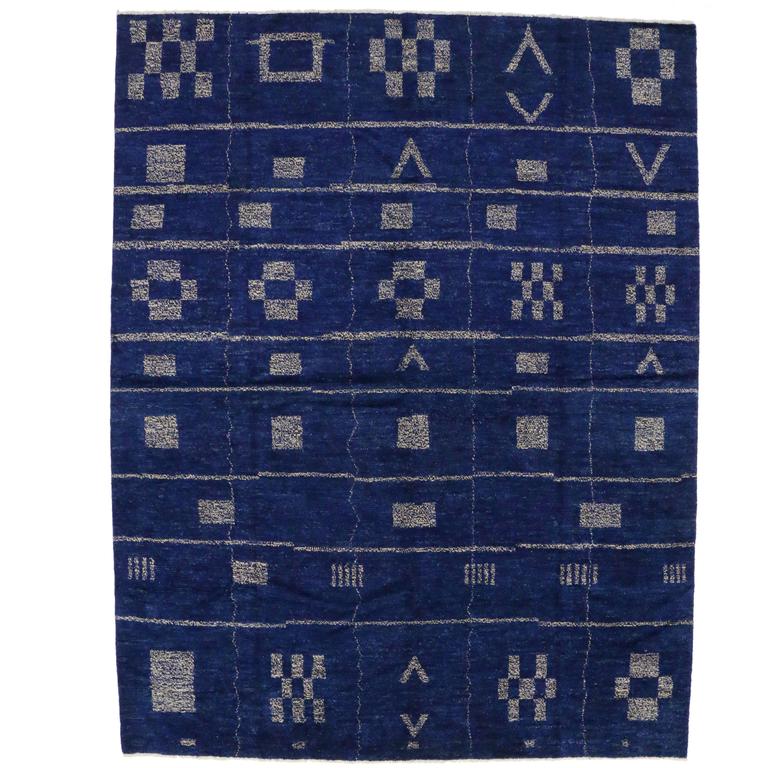 Contemporary Moroccan Style Area Rug in Cobalt Blue at 1stdibs