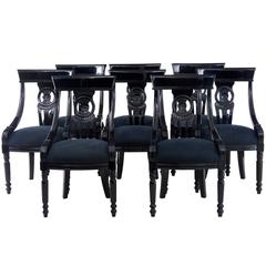 Fine Set of Black Lacquered Regency Influenced Dining Chairs