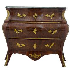 20th Century Walnut Inlaid Rococo Influenced Commode Chest of Drawers