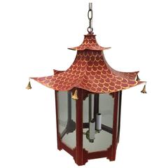 Custom Red and Gold Chinoiserie Pagoda Chandelier