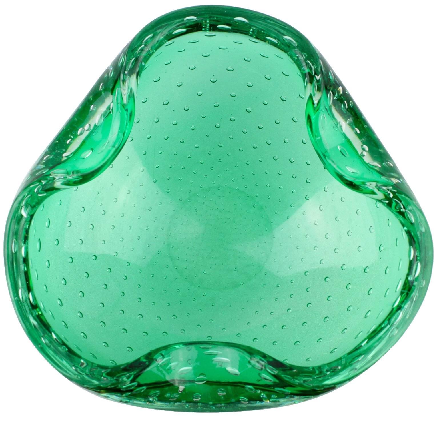 Large 1950s Green Murano Bubble Glass Bowl Attributed to Carlo Scarpa for Venini