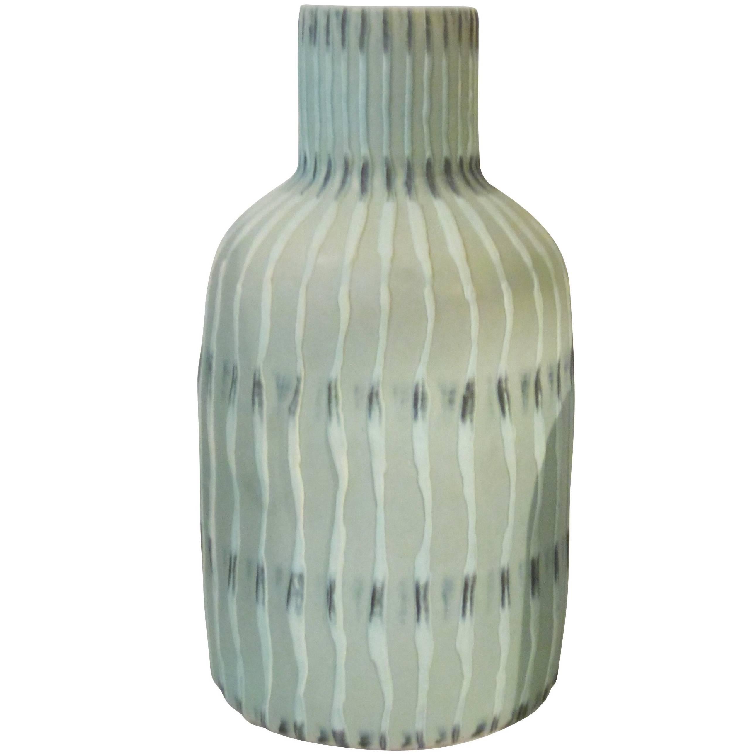 Textured Seafoam Stoneware Vase, Contemporary, Thailand
