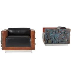 Handcrafted Brutalist Club Lounge Chairs, Custom Limited Edition
