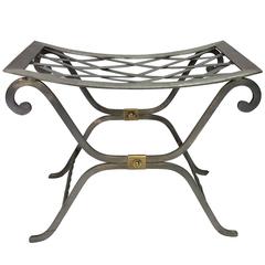 1950s French Maison Jansen Style Steel and Brass Bench