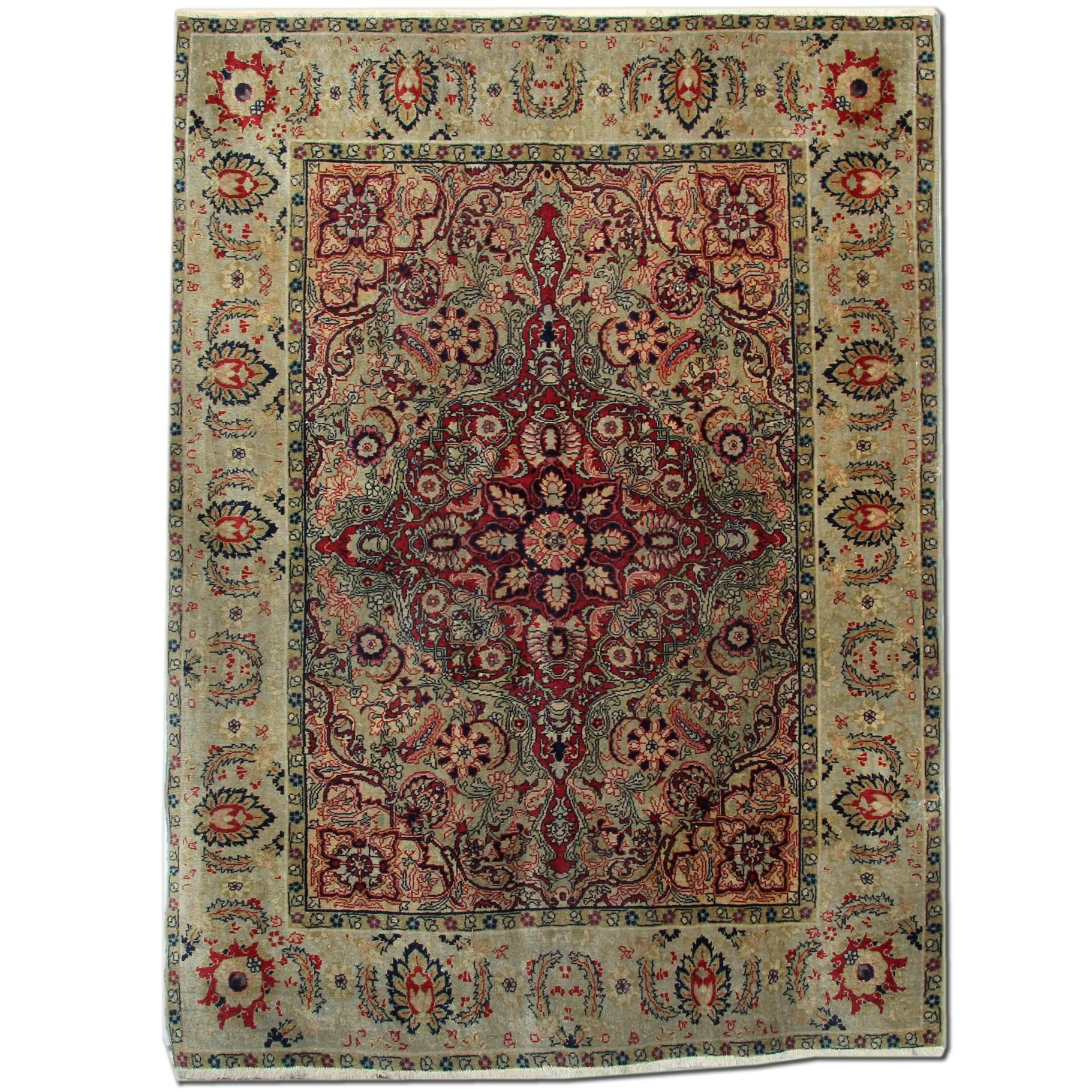 Tapis anciens faits à la main, tapis indien Agra, tapis orientaux rouge de luxe en vente