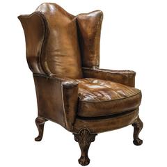 Antique Large Queen Anne Leather Armchair