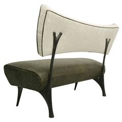 Unique Steel, Leather and Velvet Bench by Jordan Mozer 3