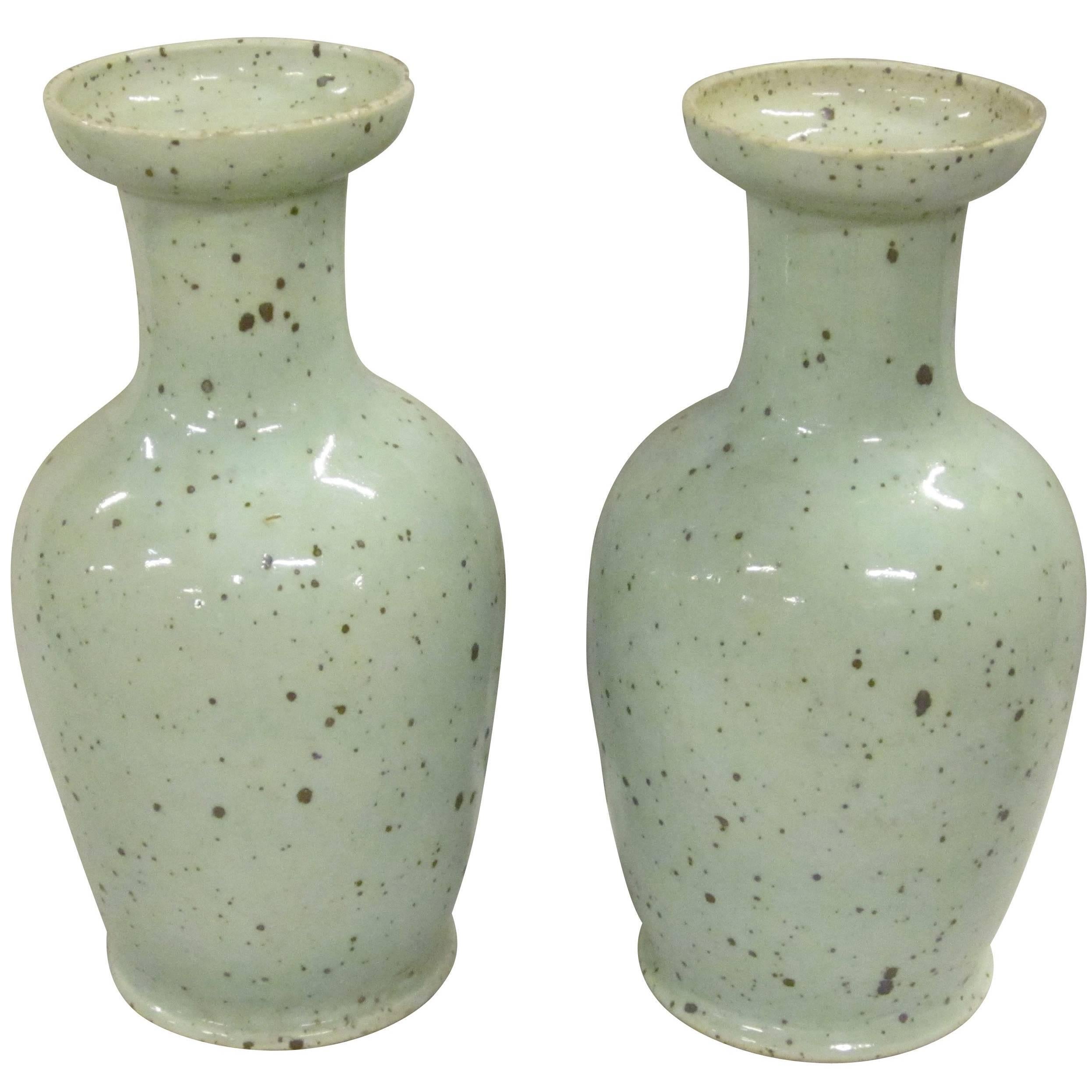 Pair of Robins Egg Blue Dotted Vases, China, Contemporary
