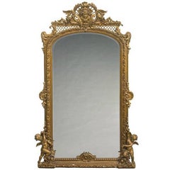 Monumental French Louis XVI Style Giltwood Mirror, 19th Century