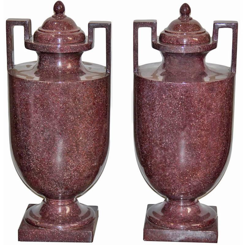  Pair of 19th Century Solid Marble Neoclassical Urns For Sale