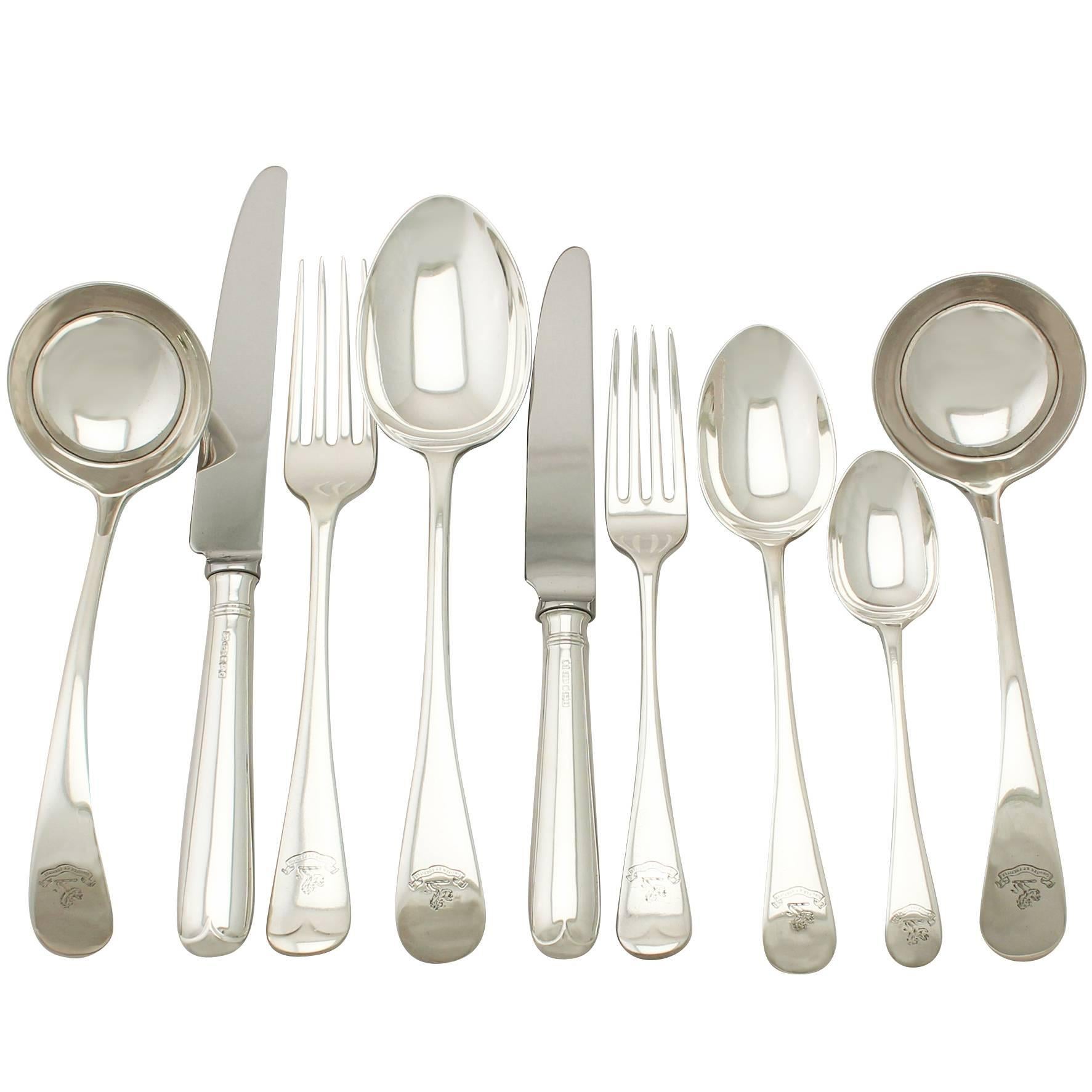 Sterling Silver Canteen of Cutlery for 12 Persons, Antique Edwardian