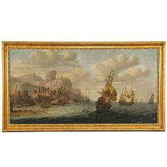 Jacob Van der Kross "View of Mediterranean Port with Ships"