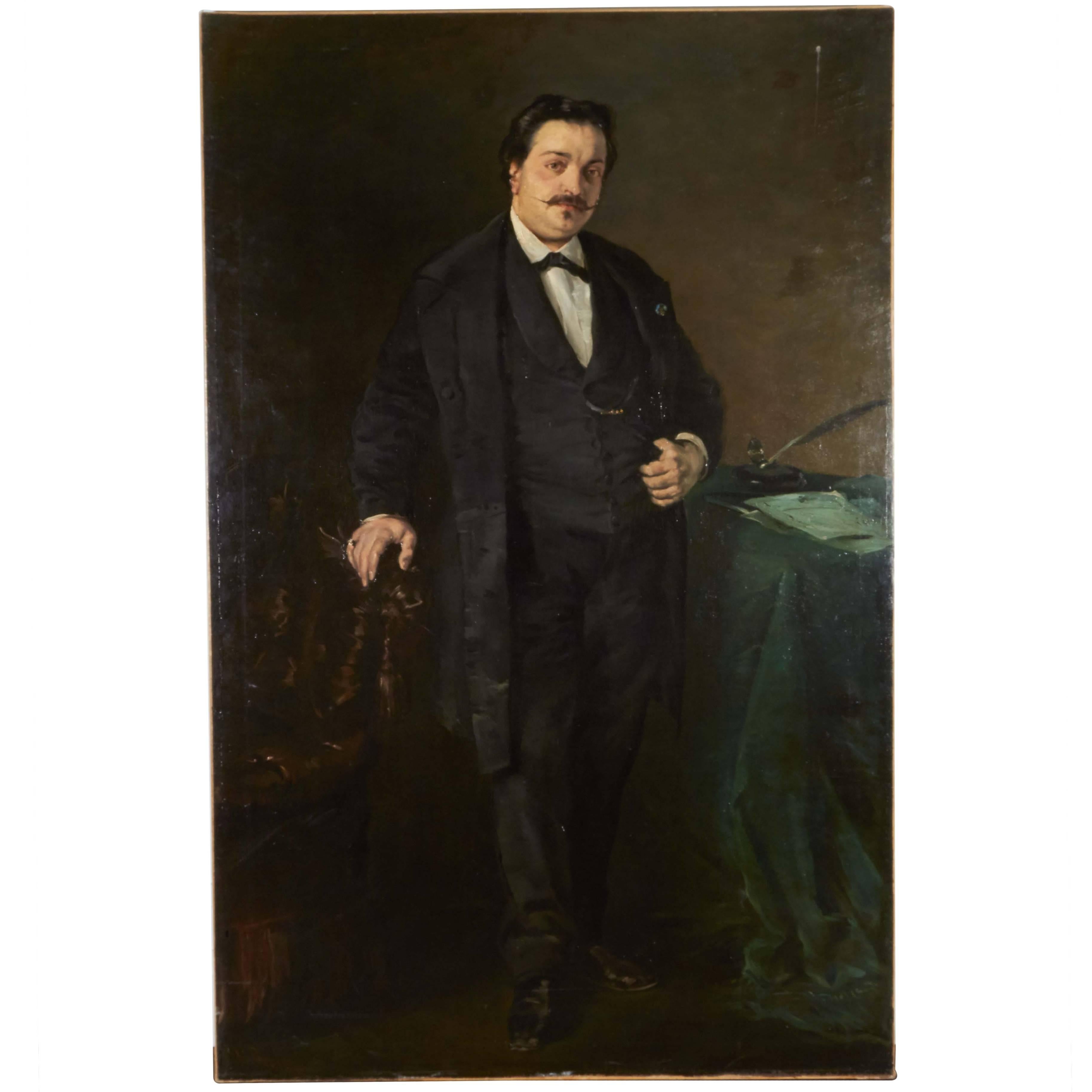 Late 19th Century Oil on Canvas Lifesize Portrait For Sale