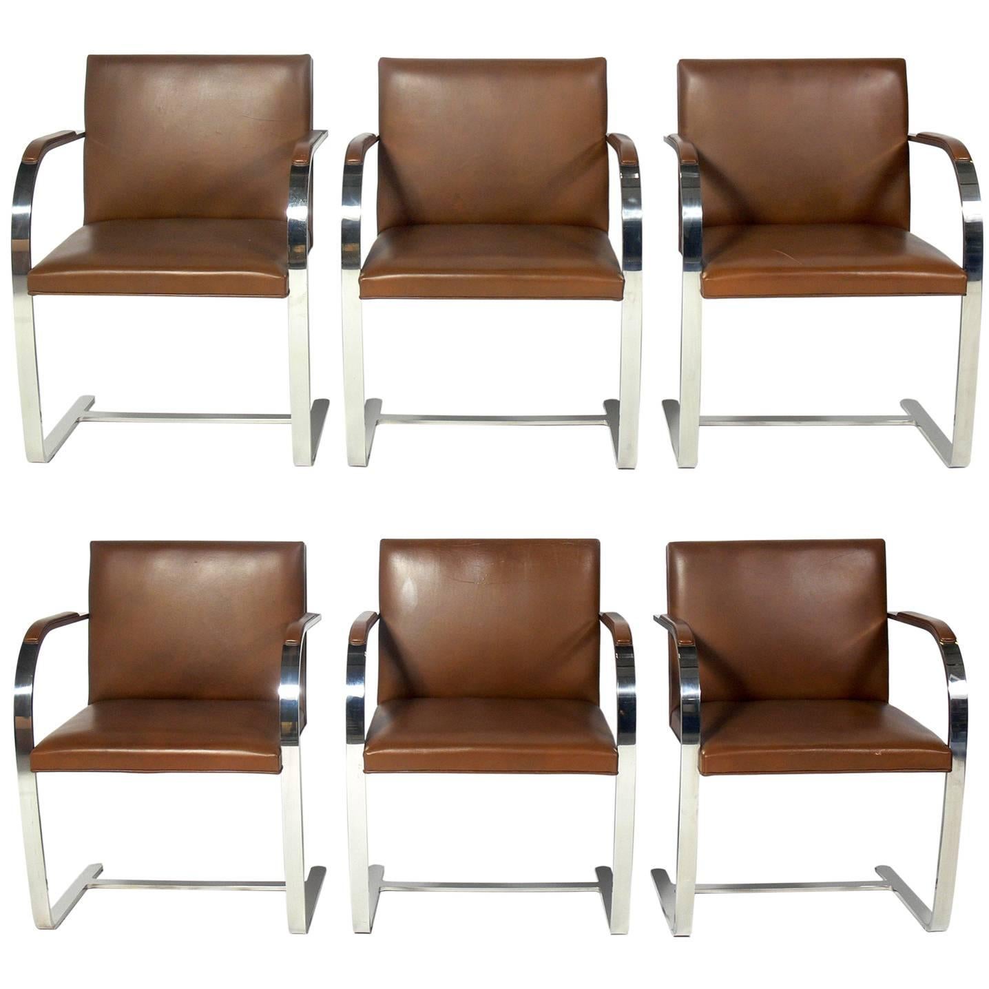 Set of Six Knoll Brno Chrome and Leather Dining Chairs