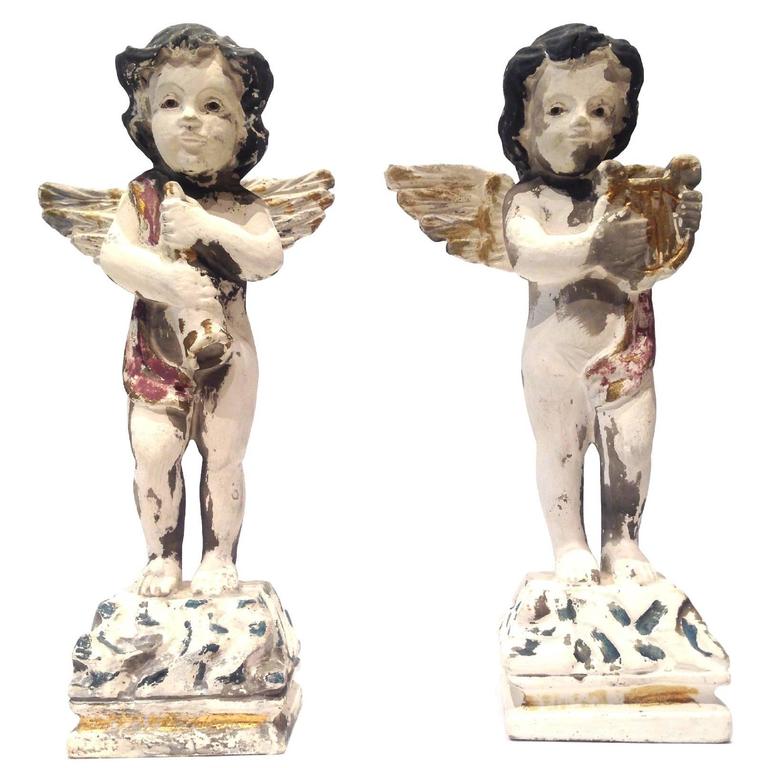 Pair of Musical Cherub Statues For Sale at 1stDibs