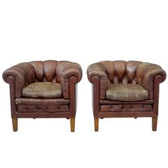 Pair of 20th Century Leather Lounge Armchairs 1