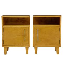 Pair of 1960s Deco Inspired Birch Bedside Table Cabinets