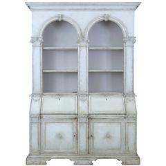 Vintage 20th Century Italian Renaissance Revival Painted Bureau Bookcase