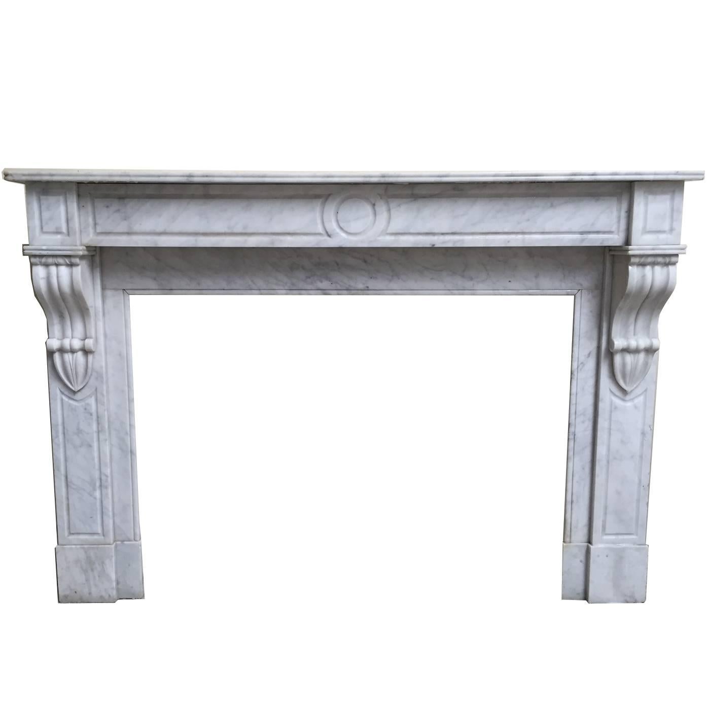 19th Century Napoléon III Style Carrara Marble Fireplace For Sale