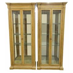 Pair of Henredon Two-Door Carved Lighted Display Cabinets