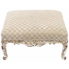 French Style Oversized Distressed Painted Ottoman