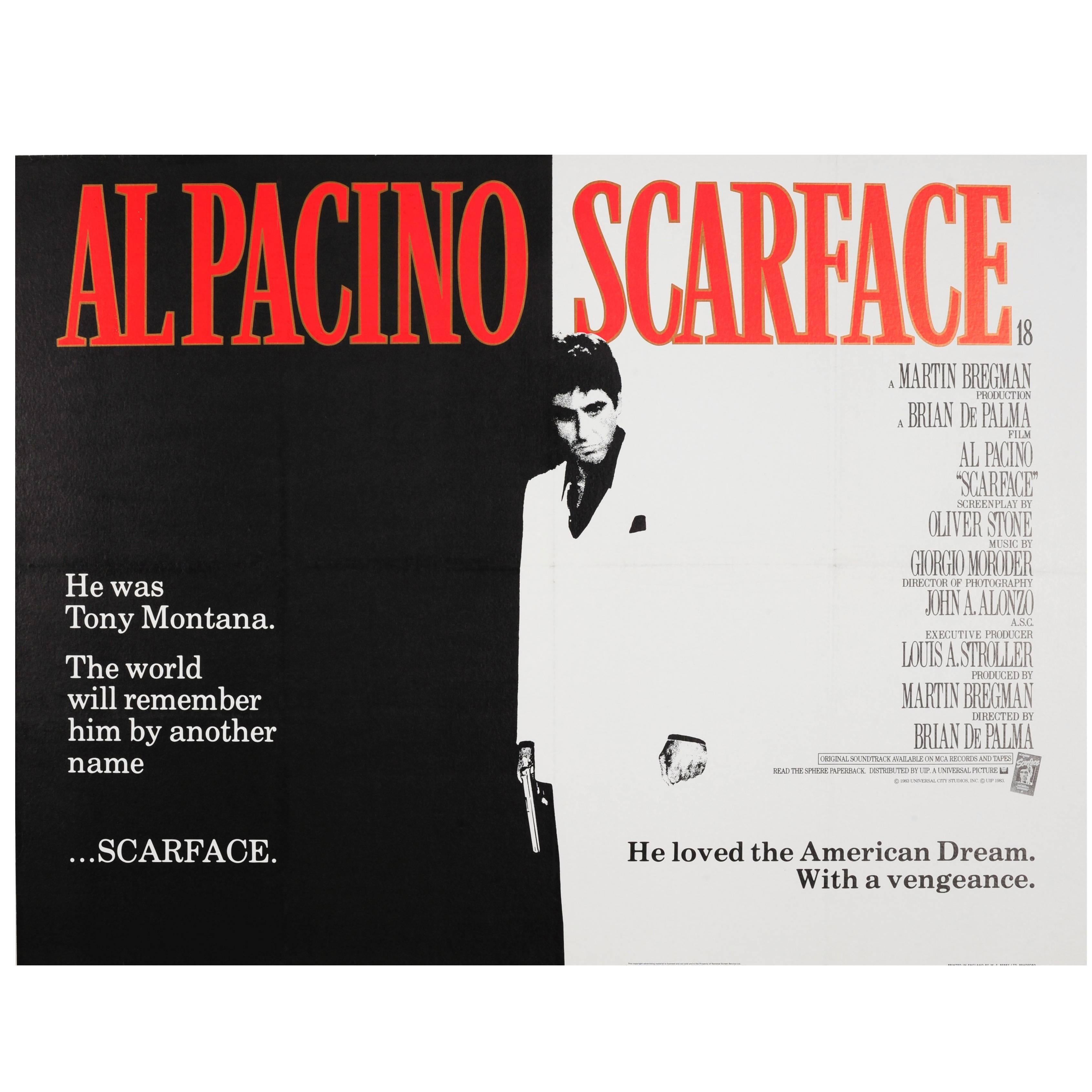 Original Vintage Movie Poster for the Cult Film Starring Al Pacino -  Scarface For Sale at 1stDibs