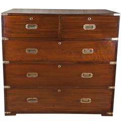 Antique British Campaign Mahogany Chest of Drawers, Early 1900s