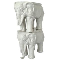 Pair of Vintage Ceramic Indian Elephant Stools / Garden Stoneware Seats