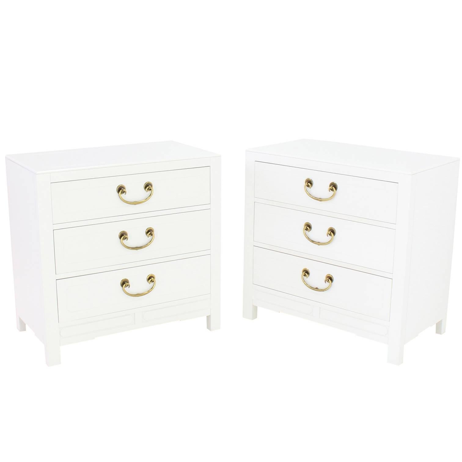 Pair of White Lacquer Brass Pulls Bachelor Chests or Dressers For Sale