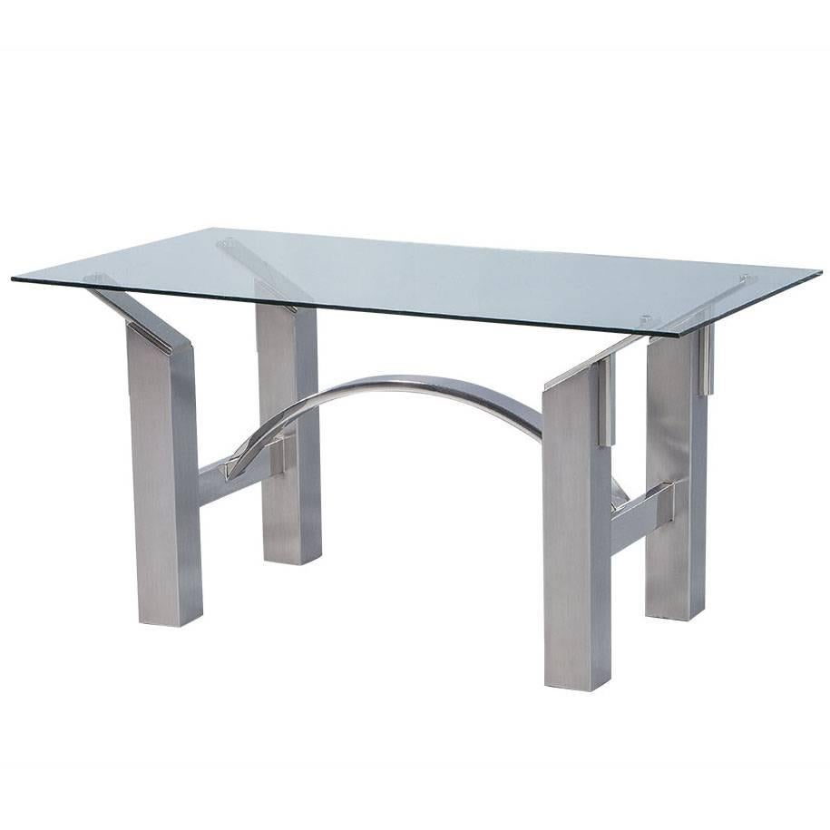Modern Polished Nickel and Brushed Steel Table or Desk