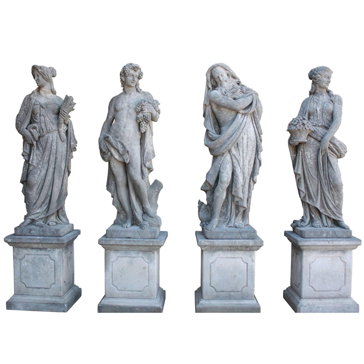 Set of Hand-Carved Four Seasons Statues in Vicenza Stone For Sale
