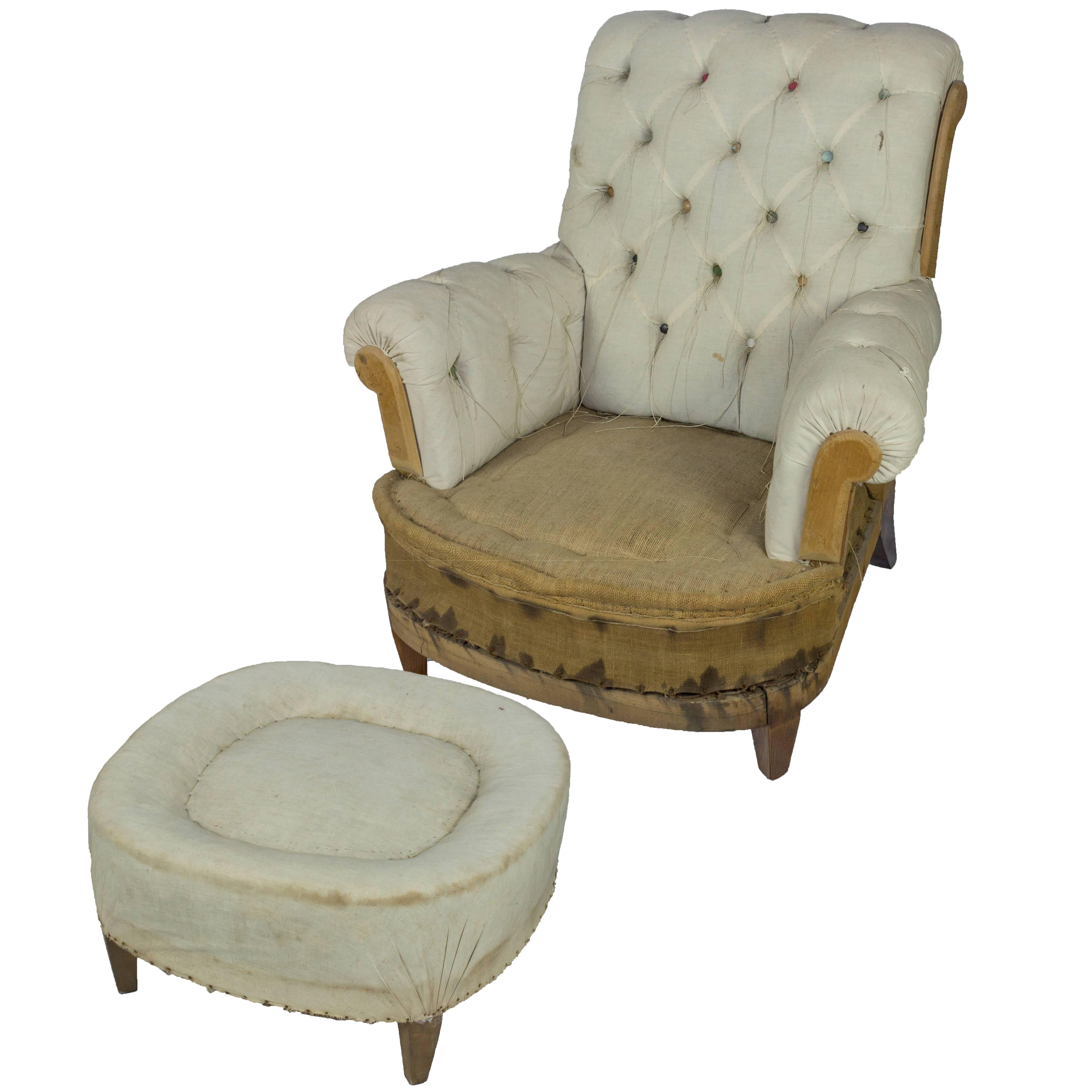 Large Tufted Armchair and Ottoman at 1stDibs