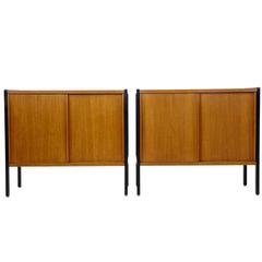 Pair of Scandinavian Modern, 1960s Small Teak Sideboard Cabinets