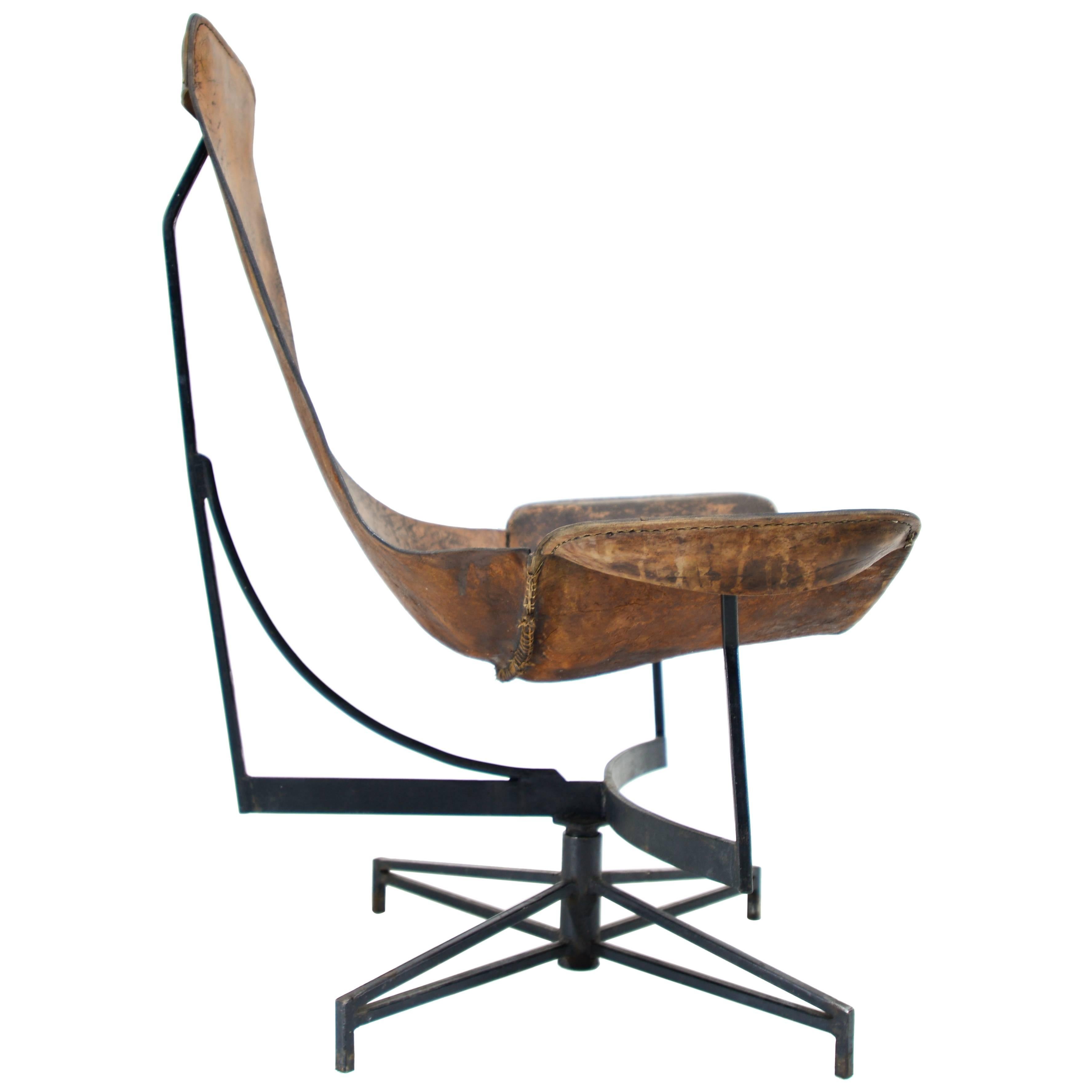 William Katavolos Swiveling Leather Sling Chair