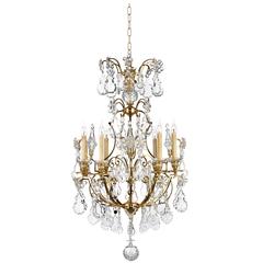 French Gilt and Bohemian Glass Eight-Branch Chandelier in Louis XV Style