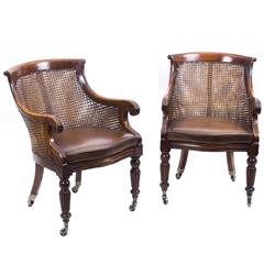 Pair of Regency Style Caned Library Bergere Armchairs 2